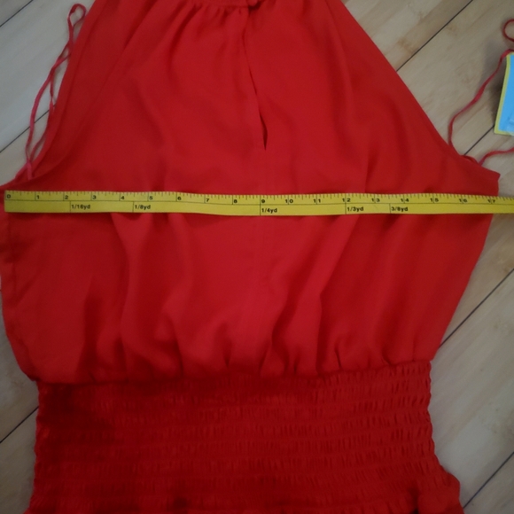 CeCe Red Halter  Dress with Smocked Waist Size Medium - Picture 8 of 9
